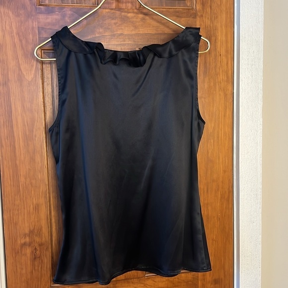 Vintage 100% Silk Tank Ruffled Neck in Black | M - Picture 2 of 7